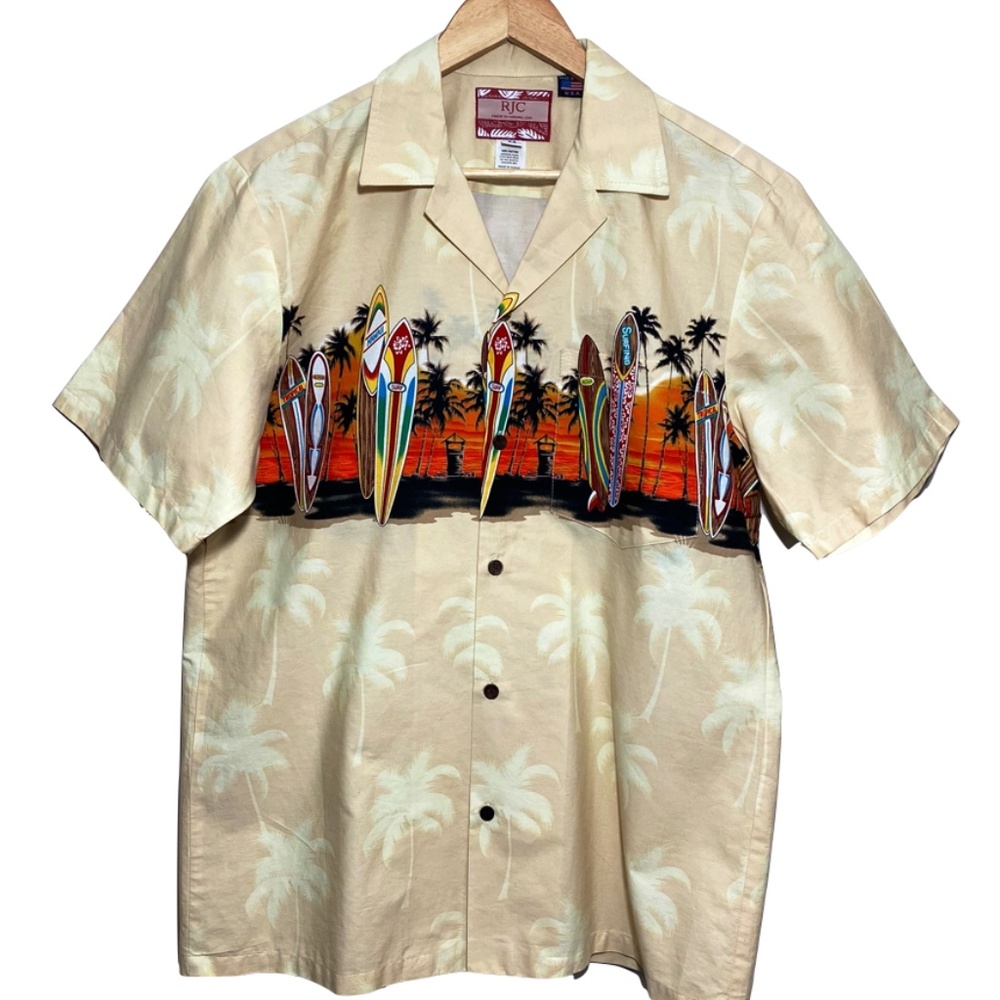 RJC Men's Hawaiian Shirt Surf Boards Size Medium Vintage Made in Hawaii